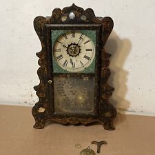 Rare Antique E&A Ingraham Scroll Side Shelf Clock Stenciled MOP Inlay  picture