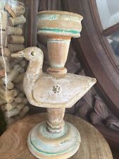 Antique Primitive Carved Candlestick Holder Wooden Folk Art Duck Decoy Handmade picture