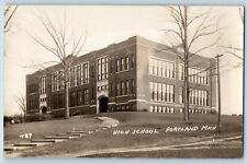 Portland Michigan MI Postcard RPPC Photo High School Building c1940's Vintage picture
