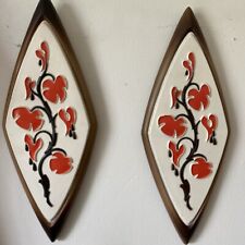 Mid Century MCM Syroco Orange Floral Wall Plaques, Diamond Shaped Botanical picture