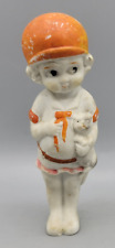 Vintage 50'S 60'S Porcelain Figurine Little Girl Holding Dog Puppy Hand Painted picture