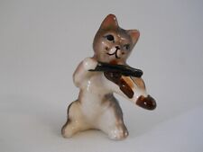 Vintage Japan Cat Playing Fiddle Violin Mini Hand Painted Ceramic Figurine picture