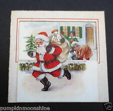 #G35- Vintage Unused  Xmas Greeting Card Great Die Cut of Santa & Toys picture