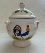 Fai De Pornic,Red Flowers, Blue Rooster Small Tureen 4.5