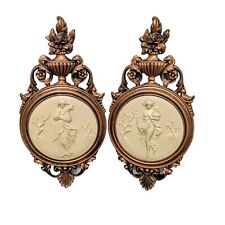 Vintage 1970s Goddess Cameo Relief Copper Brush Wall Plaques Set Dart Ind #4056 picture