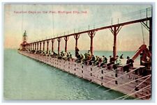 c1910 Vacation Days On The Pier Fishing Michigan City Indiana Antique Postcard picture