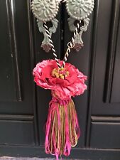 Mackenzie Childs Flower Blossom  Tassel •RARE• Pink&Sage 13” W/Hanger 7” Body picture
