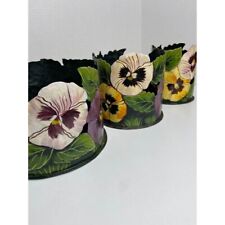 Vintage Set of 3 Hosley Sculptures Pansy Metal Tin 1993 picture