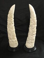 Resin Carved Faux Tusk. Chinese/ Asian Art Figurines. 17” Tall~PAIR picture