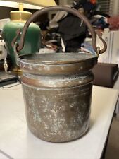Antique Hand Hammered Copper Pot Wrought Iron Handle Forged Bucket Planter Pail picture