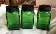 Antique 3 OWENS Glass GREEN APOTHECARY PHARMACY MEDICINE JAR Bakelite Lids 1930s picture