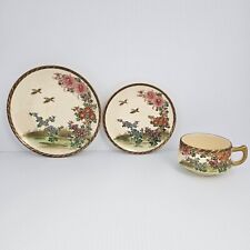 Satsuma Shizan Japanese Antique Porcelain Tea Set Cup, Saucer, Plate picture