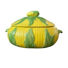 Vintage Ceramic Corn Husks Casserole Dish Sunshine Yellow Farmhouse Decor 11x6” picture