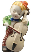 Vtg Ceramic Boy Figurine Playing Cello Bass Red Striped Pants 4