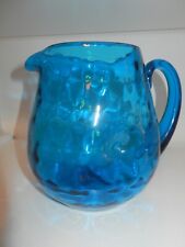 Blenko Blue Glass Pitcher Vintage Mid Century 7X8 Glass Handle Water picture