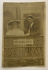 Vintage RPPC Postcard Real Photo of Man & Woman behind Coney Island Express Sign picture