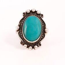 BELL TRADING POST STERLING BLUE GREEN TURQUOISE ROPE BORDER RAIN DROPS RING 6 picture