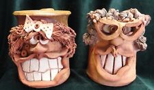 Vintage PAIR of Chip Fyn Humorous Face Mugs Stoneware Studio Pottery 1971 & 1976 picture