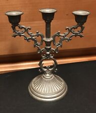 Vintage Victorian Small Silver Toned Filigree Triple Candleholder 5” picture