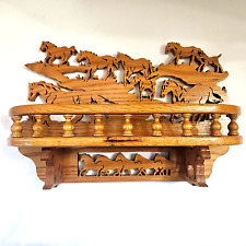 Vintage Hand Crafted Wood Folk Art Wall Shelf with Horses by Michael B Smalley. picture