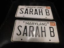 Maryland License Plates Pair Tags Vanity MD SARAH B Qty: 2 - 1 Pair 1986 picture