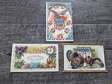 Lot of 3 Vintage 1909 Patriotic, 4th of July, Thanksgiving Post Cards picture