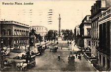 1910 Real Photo Waterloo Place London England Wagons Horses People Postcard picture
