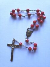 Vtg Red Sea Coral Rosary Chaplet Beads 12 In Brass Mary Medal Crucifix 2 In picture