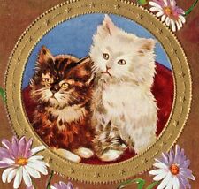 c1910 Christmas Postcard Cats, Winsch Back, flowers embossed vintage cute picture