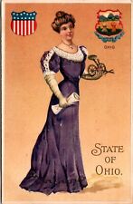 Embossed Postcard State of Ohio Woman Wearing Purple Dress Shields~139914 picture