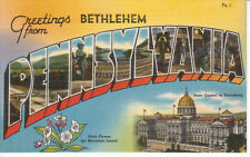 Greetings From Bethlehem Pa Pennsylvania - Large Letter Linen Postcard #2 1930's picture