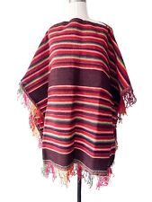 Vintage Mexican Wool Blanket Poncho de Tarabuco Serape Colorful Stripe Fringe picture