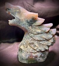 Large Moss Agate Wolf Carving With Druzy picture