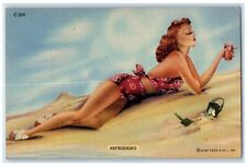 c1930's Beach Bathing Beauty Swimsuit Refreshing Drinking Juice Vintage Postcard picture