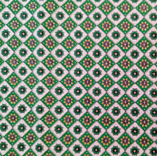 Vintage Green White Cotton Fabric Small Floral Diamond Pattern 1930's picture