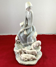 Vintage Retired Lladro Porcelain Figurine Girl with Piglets #4572 picture