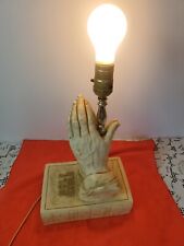Vintage 80s RARE RELIC ART HOLY BIBLE PRAYING HANDS Ceramic Table Lamp  picture