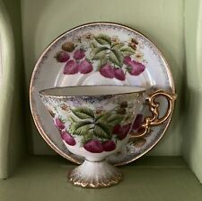 Iridescent Strawberry Teacup and Saucer by Wales Made in Japan picture
