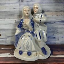 Vintage Porcelain Figurine Victorian Man and Woman Couple Blue White Hand Paint picture