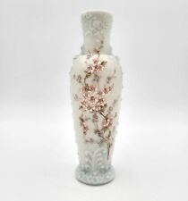 Antique Vintage C.F. Monroe Wave Crest Glass Vase Opaque Pink Flowers 10” picture
