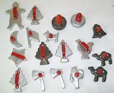 Vintage Red  Handle Cookie Cutters Lot of 18 Some Wooden Handles some Metal picture