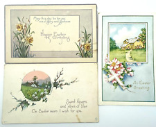 (3) Vintage Easter Postcards Unused Lot 1900-1910s Crafts Mail Flowers Cross Art picture