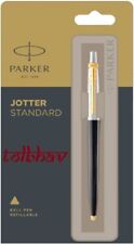 Parker Jotter Standard GT Gold Trim Ball Point Pen BP Black Body Blue Ink New picture