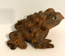 Vintage Rare Cryptomeria Frog Statue Japanese Carved Wood Toad Figurine Art picture
