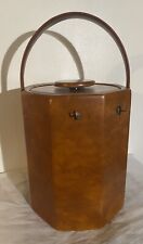 Mid Century Vtg  Georges Briard Brown Faux Leather Signed Tall Ice Bucket 10’’ picture