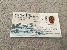 1977 SNOW HILL Maryland: Signed FOLK ART WATERCOLOR Postal Cover GEORGE HARROD picture