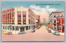 Lynn MA Hotel Edison Exchange Street Scene Old Cars Sign c1940s Postcard Vtg D7 picture