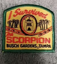 Vtg Busch Gardens Tampa Florida Souvenir Embroidered Patch I Survived Scorpion picture