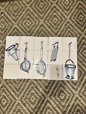 Vintage delft Style Tile Panel Mural Of enamel Kitchen utensils on nail 5x5” picture