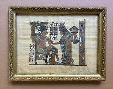 STUNNING VINTAGE EGYPTIAN ART HAND PAINTED ON PAPYRUS FRAMED. picture